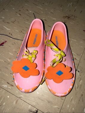 Mini Melissa Pink Jelly Sneakers with Orange Flower Accents